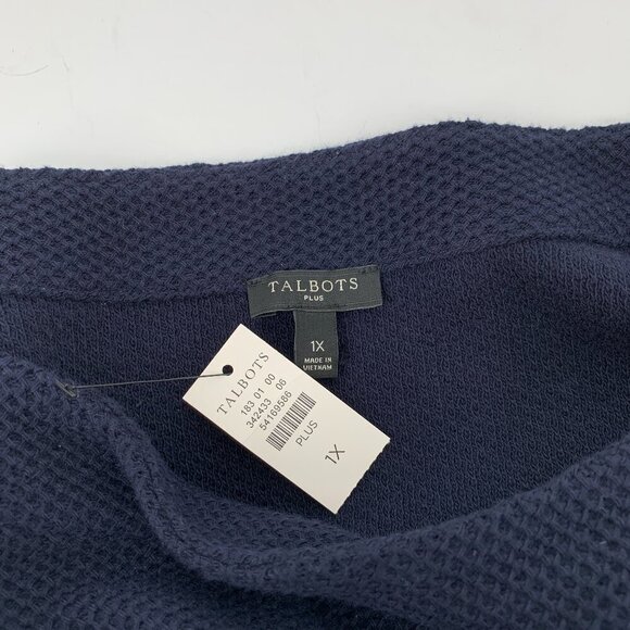 Talbots Honeycomb textured knit shift dress navy blue Nautical stretch new 1X - Picture 4 of 4